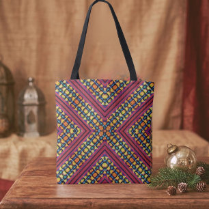 Boho Pink, Blue, Orange & Yellow Tribal Inspired Tote Bag