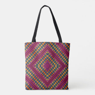 Boho Pink, Blue, Orange & Yellow Tribal Inspired Tote Bag