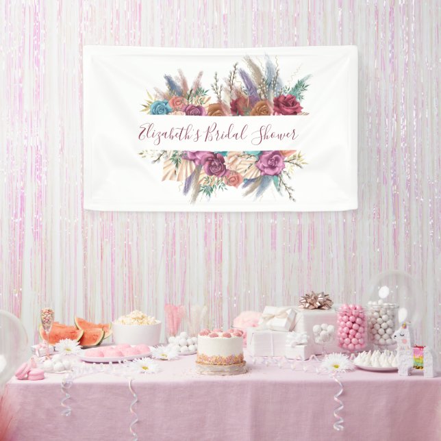 Boho Pink Blue Purple Floral Bridal Shower Banner (Party)