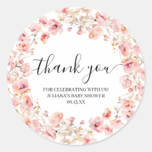 BOHO PINK BLUSH WATERCOLOR FLORAL WREATH CLASSIC ROUND STICKER