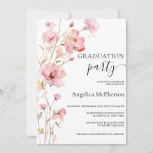 BOHO PINK BLUSH WATERCOLOR FLOWERS GRADUATION INVITATION