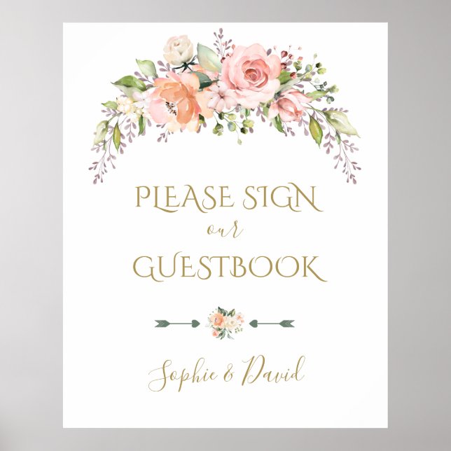 Boho Pink Blush Wedding Please Sign Our Guestbook (Front)
