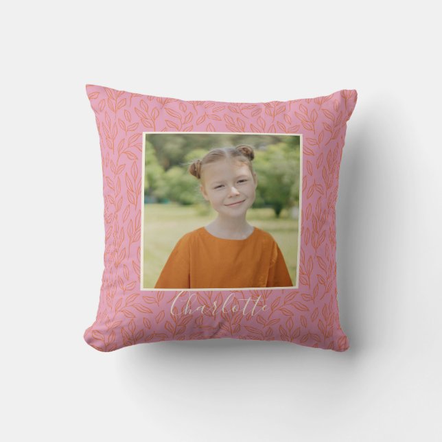 Boho Pink Botanical Pattern Personalised Photo Cushion (Front)