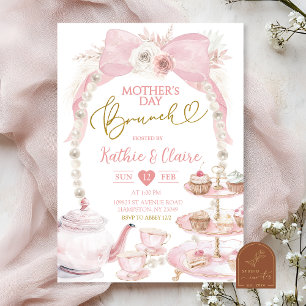Boho Pink Bow Mother's Day Cupcake Brunch Invitation
