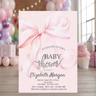 Boho Pink Bow Pink Striped Baby Shower Invitation