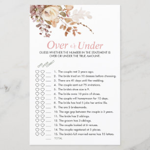 Boho Pink Bridal Shower Over or Under Game