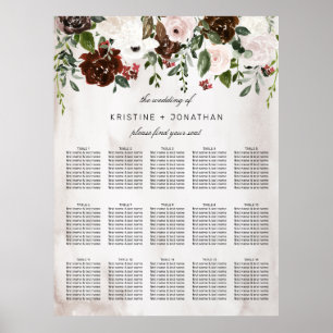 Boho Pink Burgundy Rose Watercolor Floral Wedding  Poster