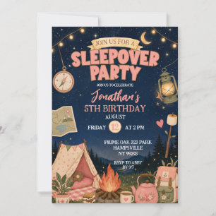 Boho Pink Camp Sleepover Party Birthday Invitation