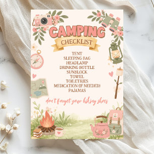 Boho Pink Camping Checklist Invitation