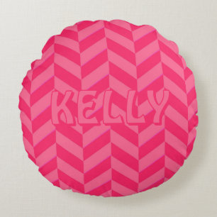 Boho Pink Chevron Ikat Inspired Pattern Red Accent Round Cushion