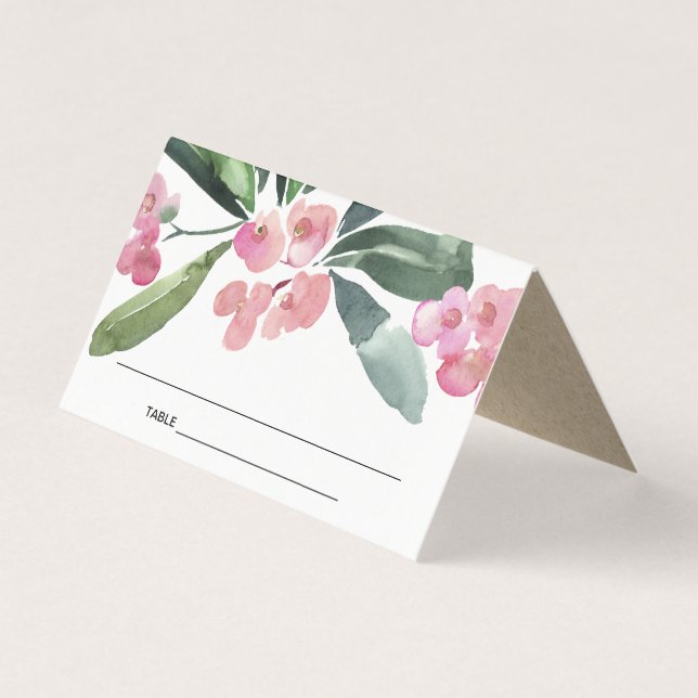 BOHO PINK CHRIST THORN BLOOM WEDDING PLACE CARD (Front)