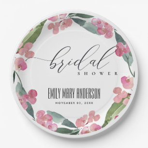 BOHO PINK CHRIST THORN CACTI BLOOM BRIDAL SHOWER PAPER PLATE