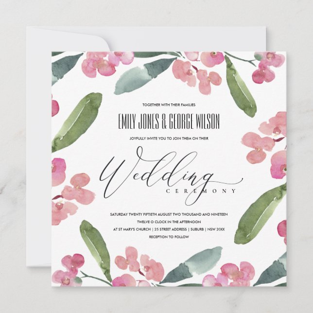 BOHO PINK CHRIST THORN CACTI BLOOM FRAME WEDDING INVITATION (Front)