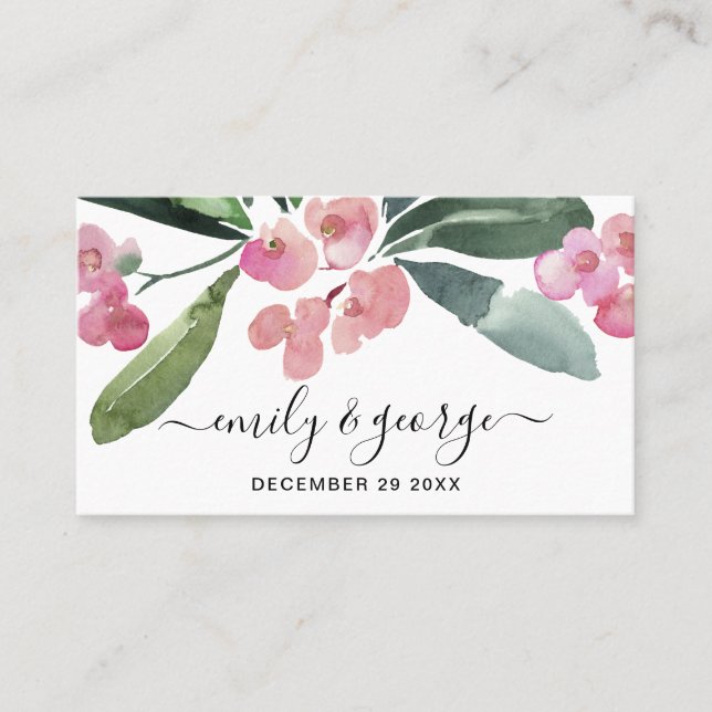 BOHO PINK CHRIST THORN CACTI BLOOM WEDDING WEBSITE BUSINESS CARD (Front)