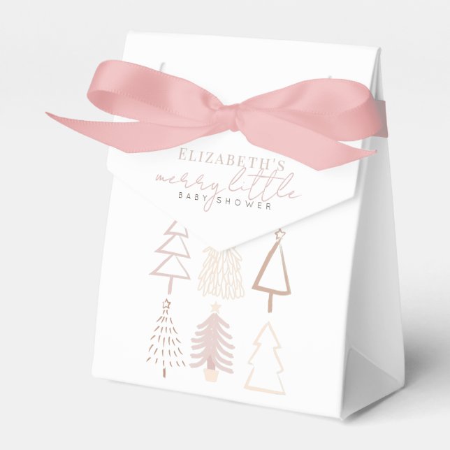 Boho Pink Christmas Trees Baby Shower Favour Box (Front Side)