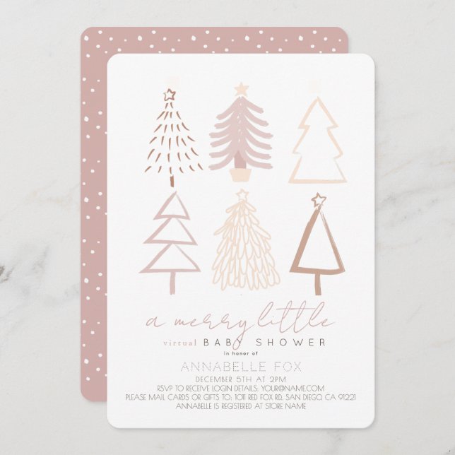 Boho Pink Christmas Trees Virtual Baby Shower Invitation (Front/Back)