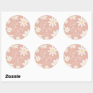 Boho Pink Daisy Flower Round Sticker