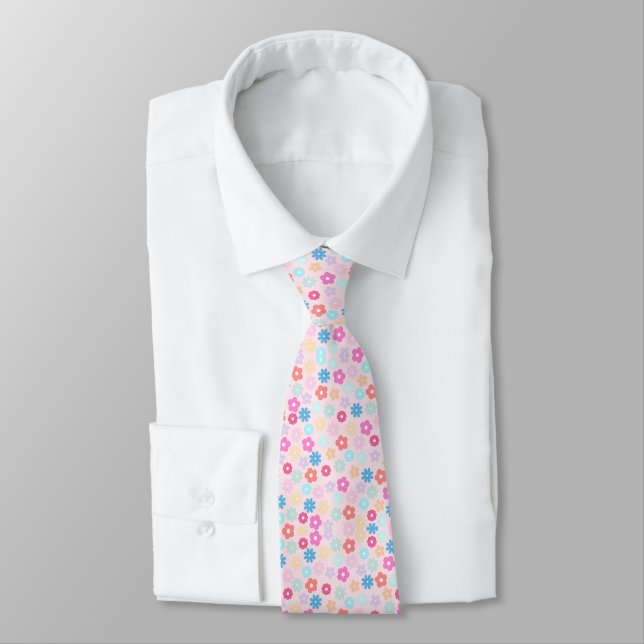 Boho Pink Daisy Flowers Pattern Tie (Tied)