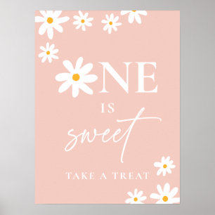 Boho Pink Daisy Groovy Birthday One Is Sweet Poster