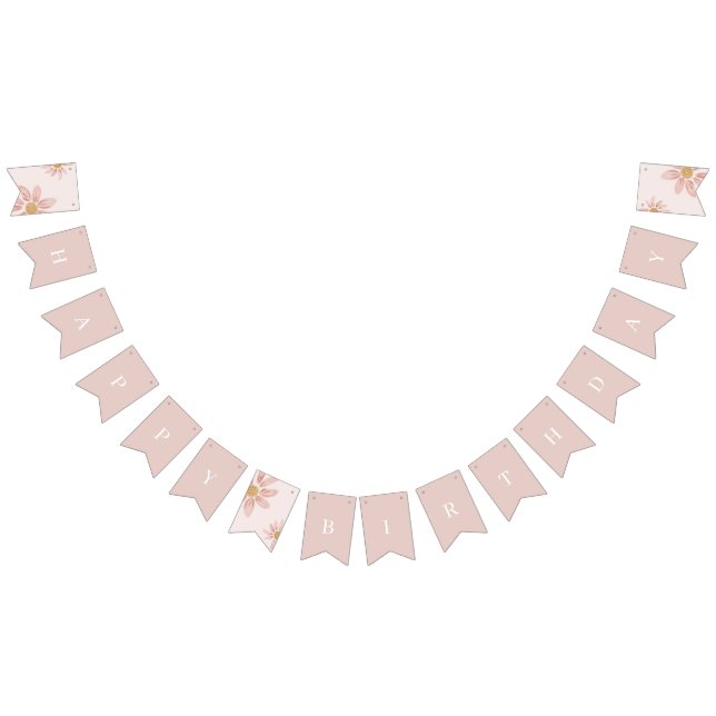 Boho Pink Daisy Happy Birthday Floral  Bunting (All)