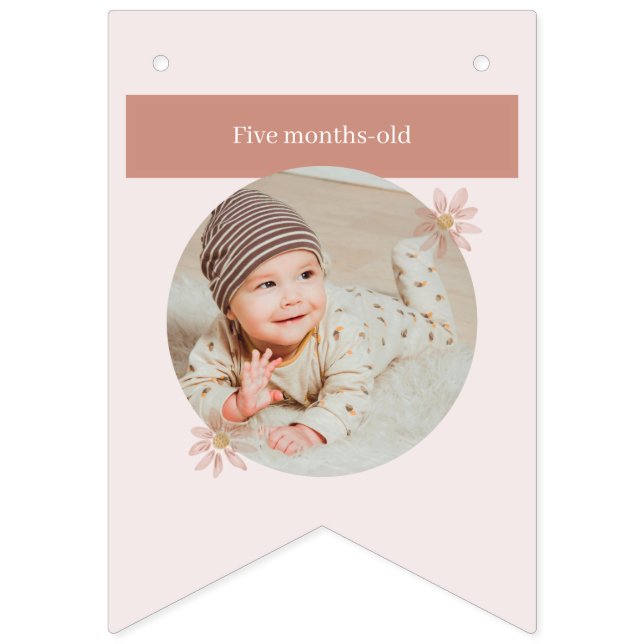 Boho Pink Daisy Happy Birthday Photo Milestone Bunting (Sixth Flag)