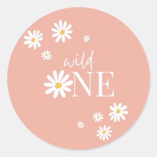 Boho Pink Daisy Wild One 1st Birthday Classic Round Sticker