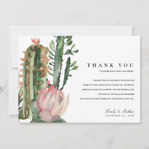BOHO PINK DESERT CACTUS FLORAL WATERCOLOR WEDDING THANK YOU CARD