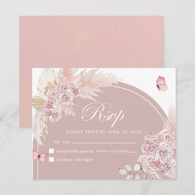 Boho Pink Dusty Arch Quinceanera Rsvp Card (Front/Back)