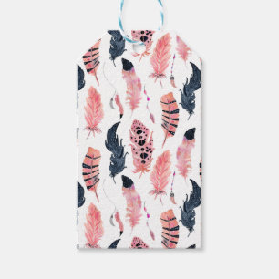 Boho Pink Feathers Gift Tags