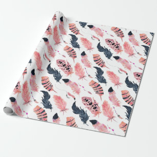 Boho Pink Feathers Wrapping Paper