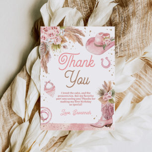 Boho Pink First Rodeo 1st Birthday Thank You Card
