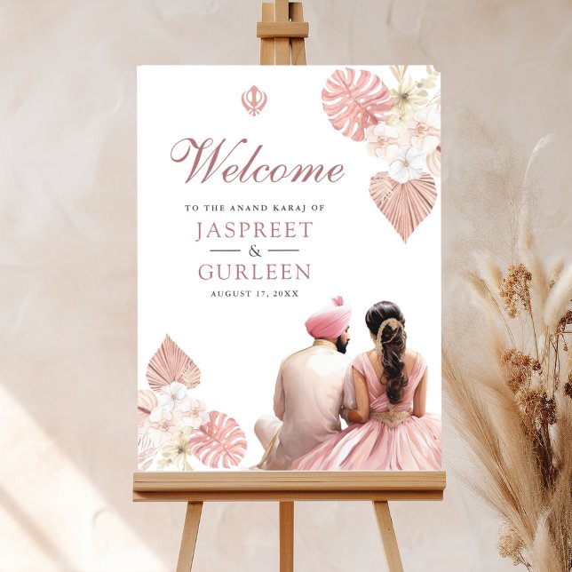 Boho Pink Floral Anand Karaj Wedding Welcome Sign (Creator Uploaded)