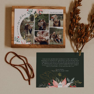 Boho Pink Floral Arch Joy In All Things Five Photo Holiday Card