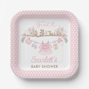 Boho Pink Floral Baby Girl Clothes Laundry Shower Paper Plate