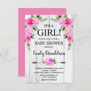 Boho Pink Floral Baby Shower Invitation Girl