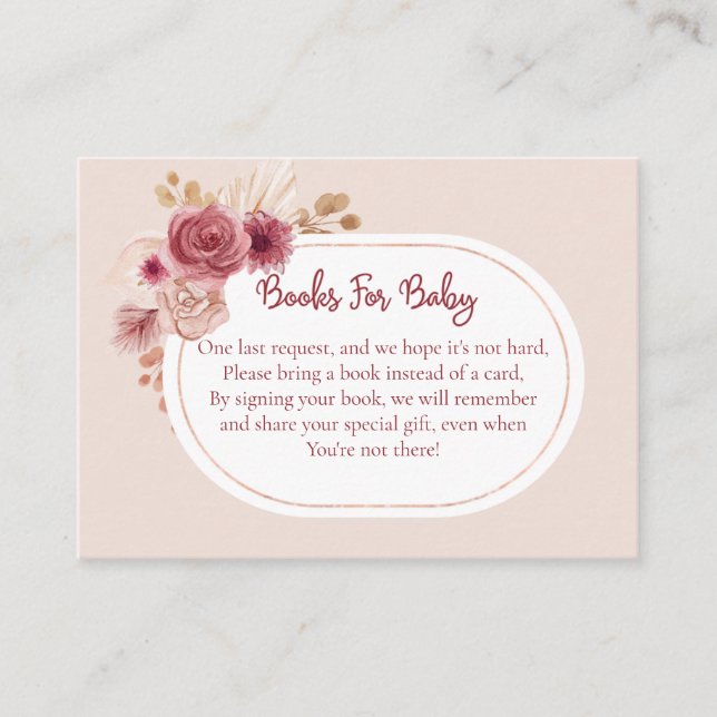 Boho Pink Floral Books For Baby Enclosure Card (Front)