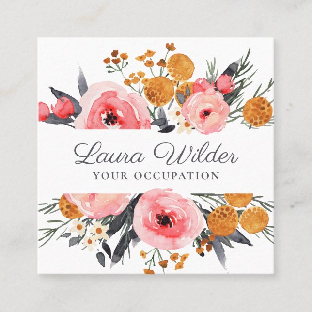 Boho Pink Floral Business Card (Front)
