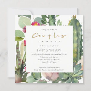 BOHO PINK FLORAL CACTI FOLIAGE COUPLES SHOWER INVITATION