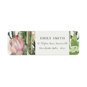 BOHO PINK FLORAL CACTI FOLIAGE WATERCOLOR ADDRESS
