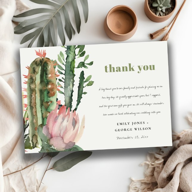BOHO PINK FLORAL CACTI FOLIAGE WEDDING THANK YOU INVITATION (Creator Uploaded)