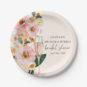 Boho Pink Floral Champagne Brunch & Bubbly Paper Plate