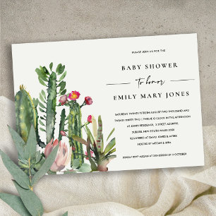 BOHO PINK FLORAL DESERT CACTI FAUNA BABY SHOWER INVITATION