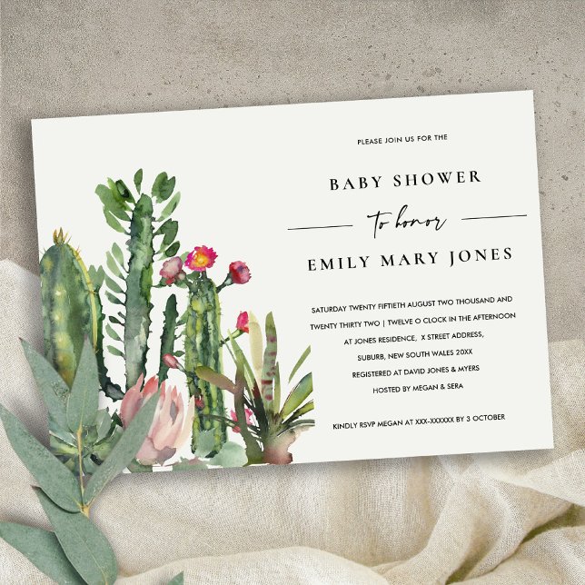 BOHO PINK FLORAL DESERT CACTI FAUNA BABY SHOWER INVITATION (Creator Uploaded)