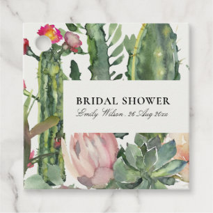 BOHO PINK FLORAL DESERT CACTI FAUNA BRIDAL SHOWER FAVOUR TAGS