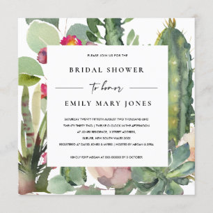 BOHO PINK FLORAL DESERT CACTI FAUNA BRIDAL SHOWER INVITATION