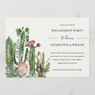 BOHO PINK FLORAL DESERT CACTI FAUNA ENGAGEMENT INVITATION