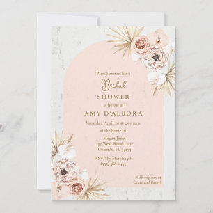 Boho Pink Floral Digital Bridal Shower Party Invitation