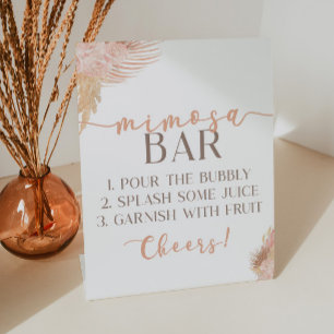 Boho Pink Floral Flowers Mimosa Bar Pedestal Sign