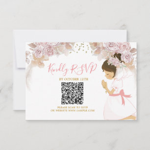 Boho Pink Floral Girl 1st Holy Communion Rsvp Card
