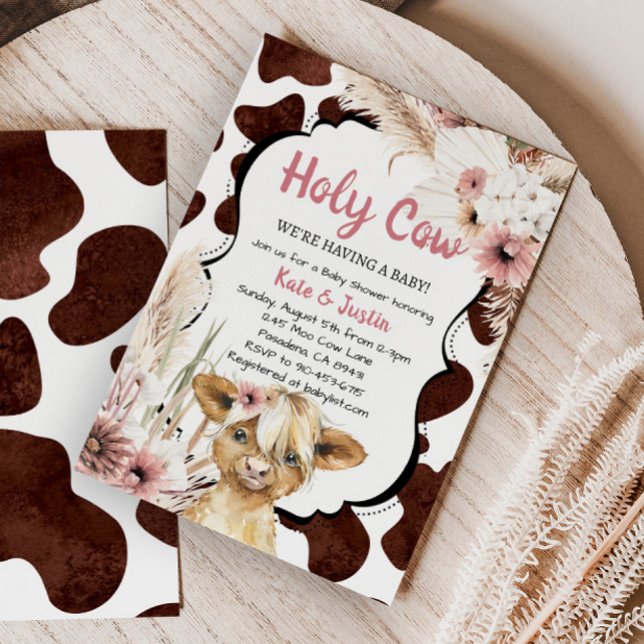 Boho Pink Floral Highland Cow Baby Shower Invitation (Creator Uploaded)